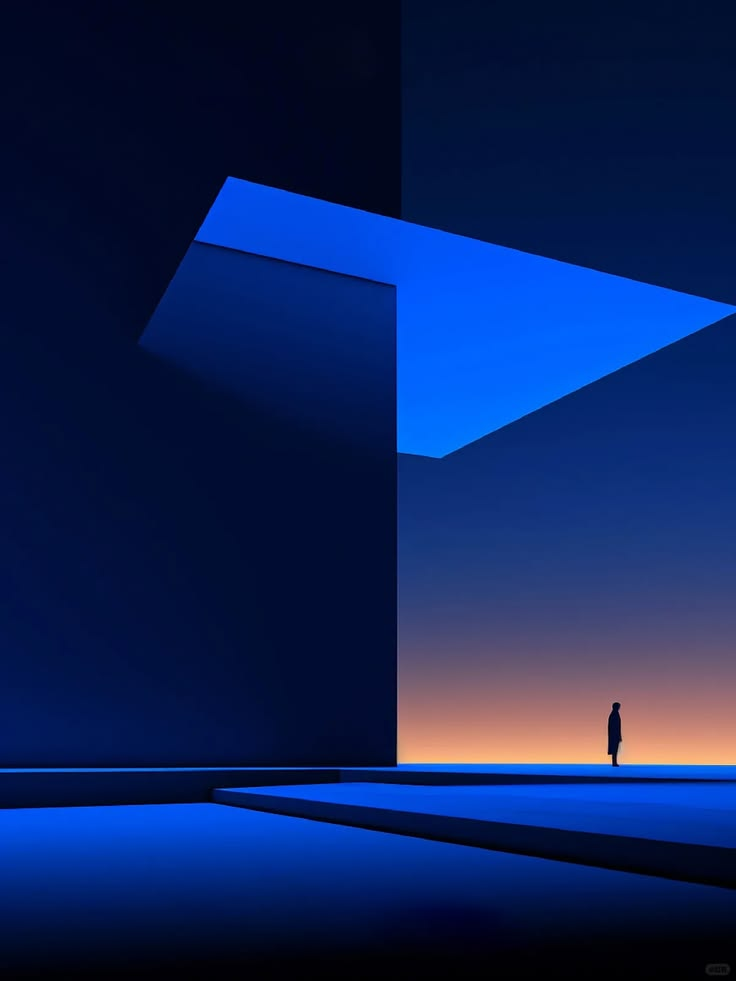 Architectural set lit with hard blue light