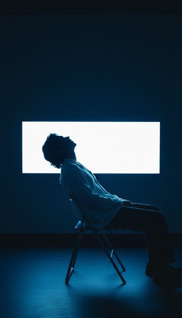 Creator seated before a lightbox in a dark studio